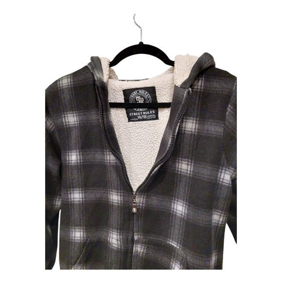 Boys Plaid Shearling-lined Zip-up Hoodie - Picture 2 of 4